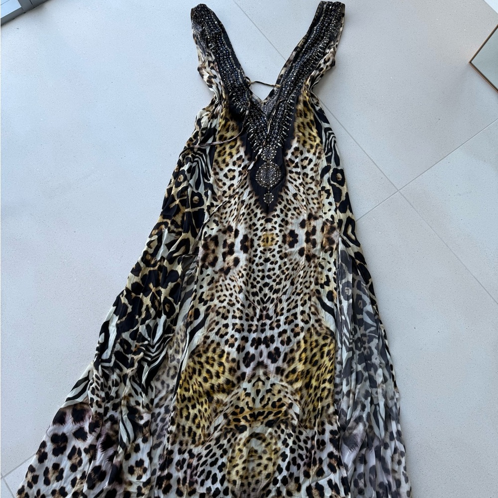 Animal Print Maxi Dress with Beaded Neckline